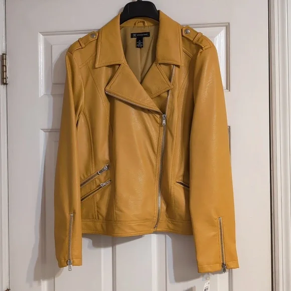 NWT - INC International Concepts Mustard Vegan Leather Jacket - Picture 2 of 10